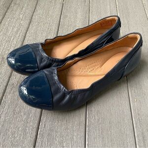 Clarks Navy Leather Rena Jazz Flats